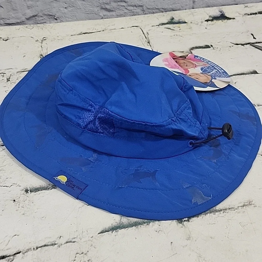 Sun Protection Zone Childs Safari Hat Blue Shark Print Adjustable‎ 50-54cm New